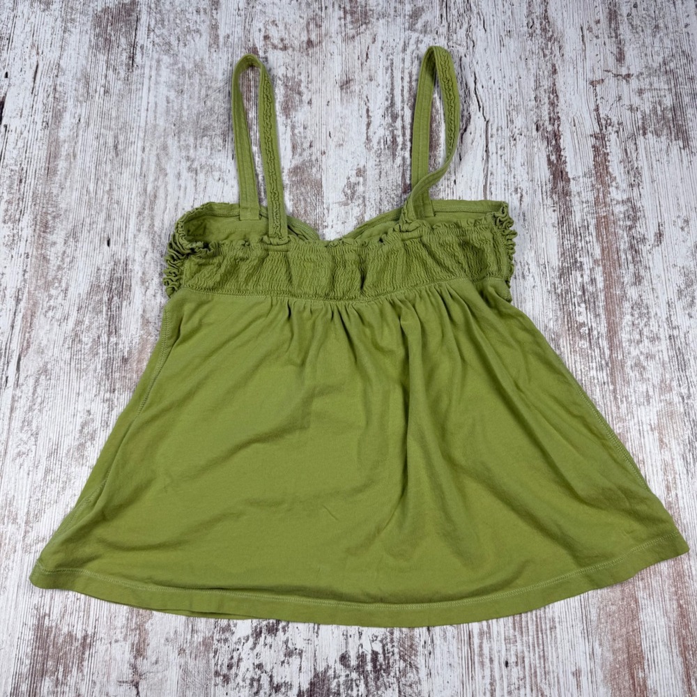 VTG Y2K Abercrombie & Fitch Green Ruffle Babydoll Camisole Tank Top Smocked Sz S - Picture 3 of 7